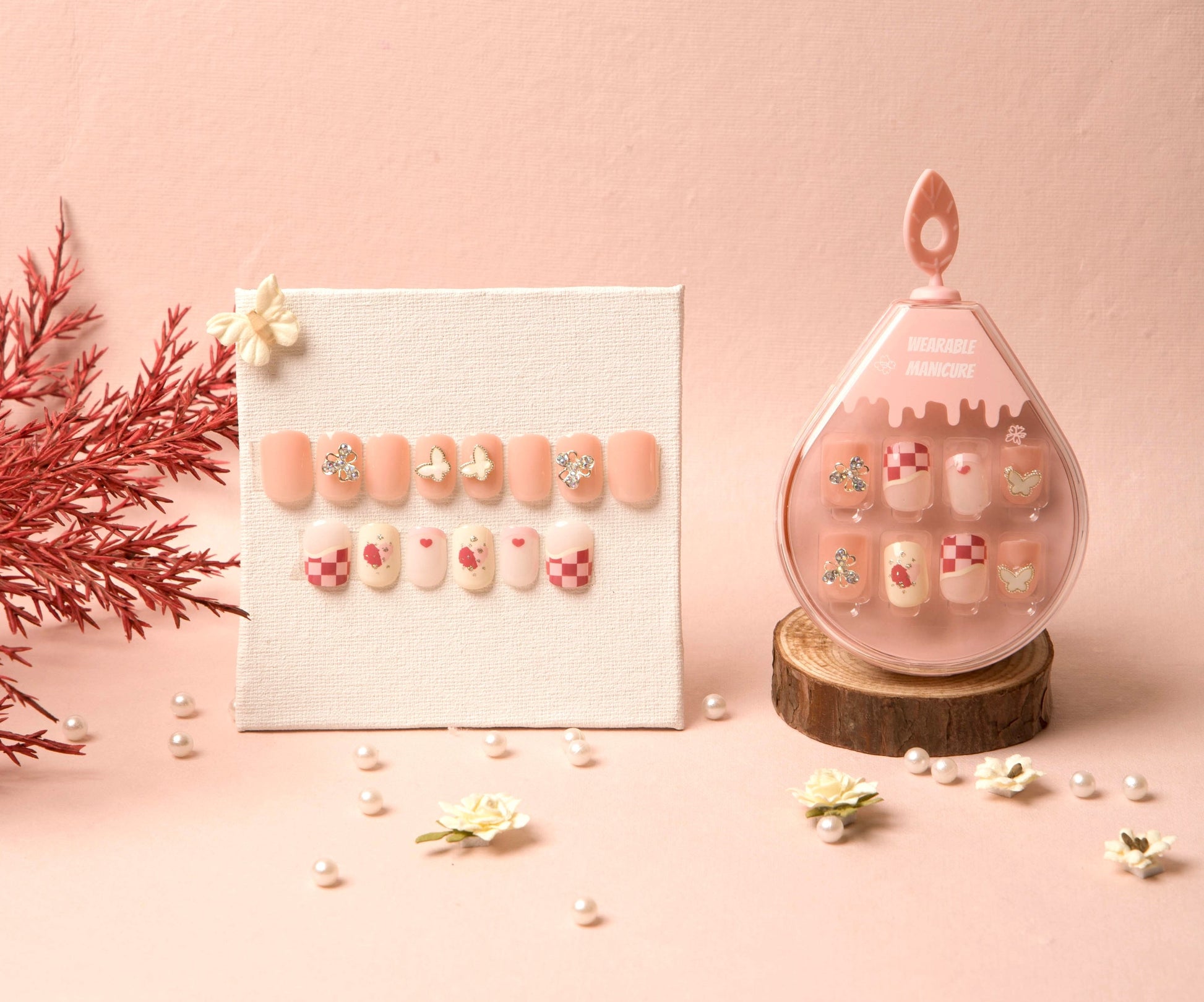 Peach Check Soft Gel Press On Nails
