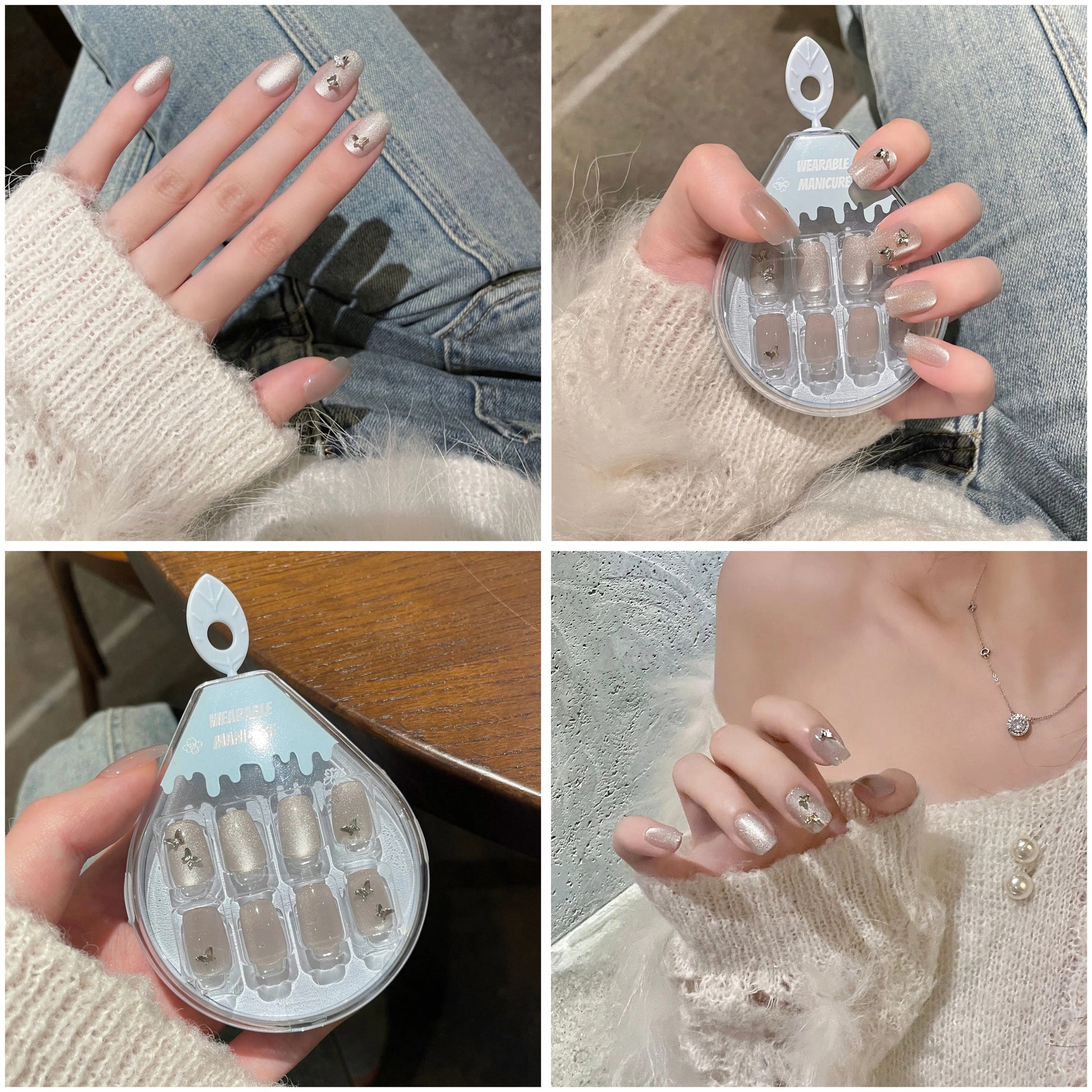 Silver Glaze Dreams – Short Square Glossy Nails