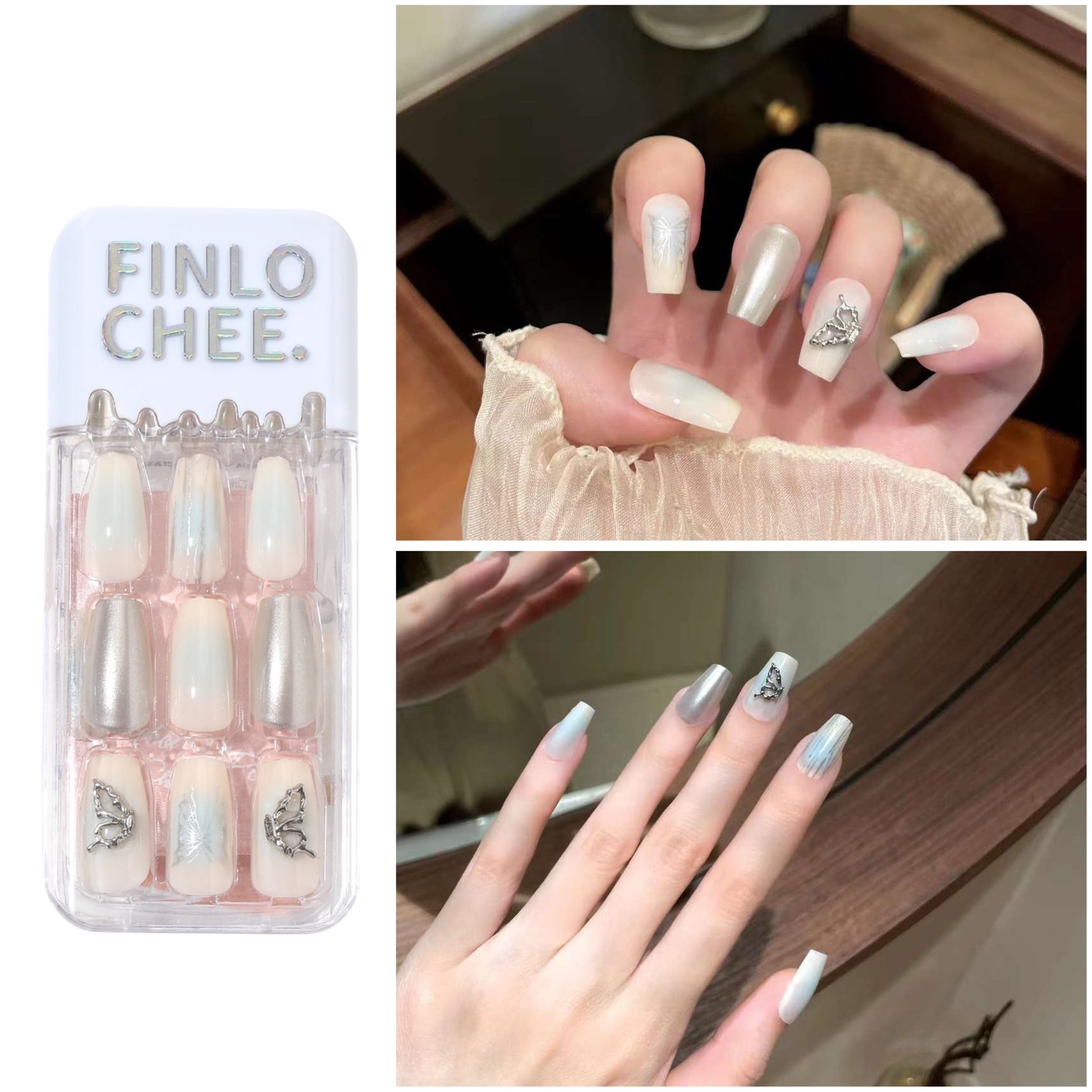Icy Chrome Butterfly Press-On Nails