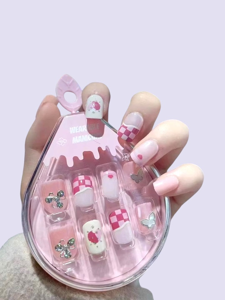 Peach Check Soft Gel Press On Nails