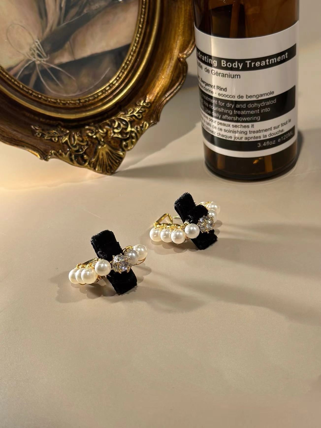 Velvet Bow Pearl Hoops