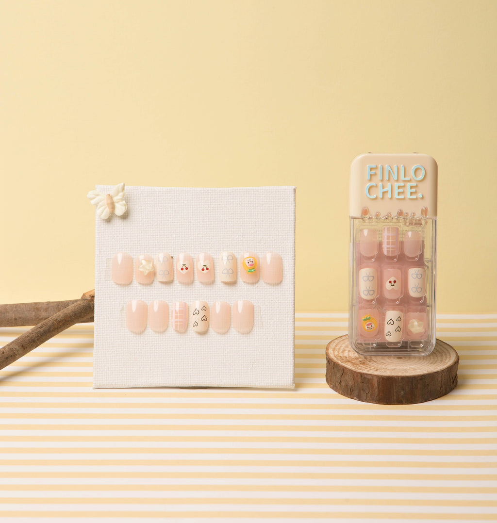 Peach Whimsy & White Delight Soft Gel Press-On Nails