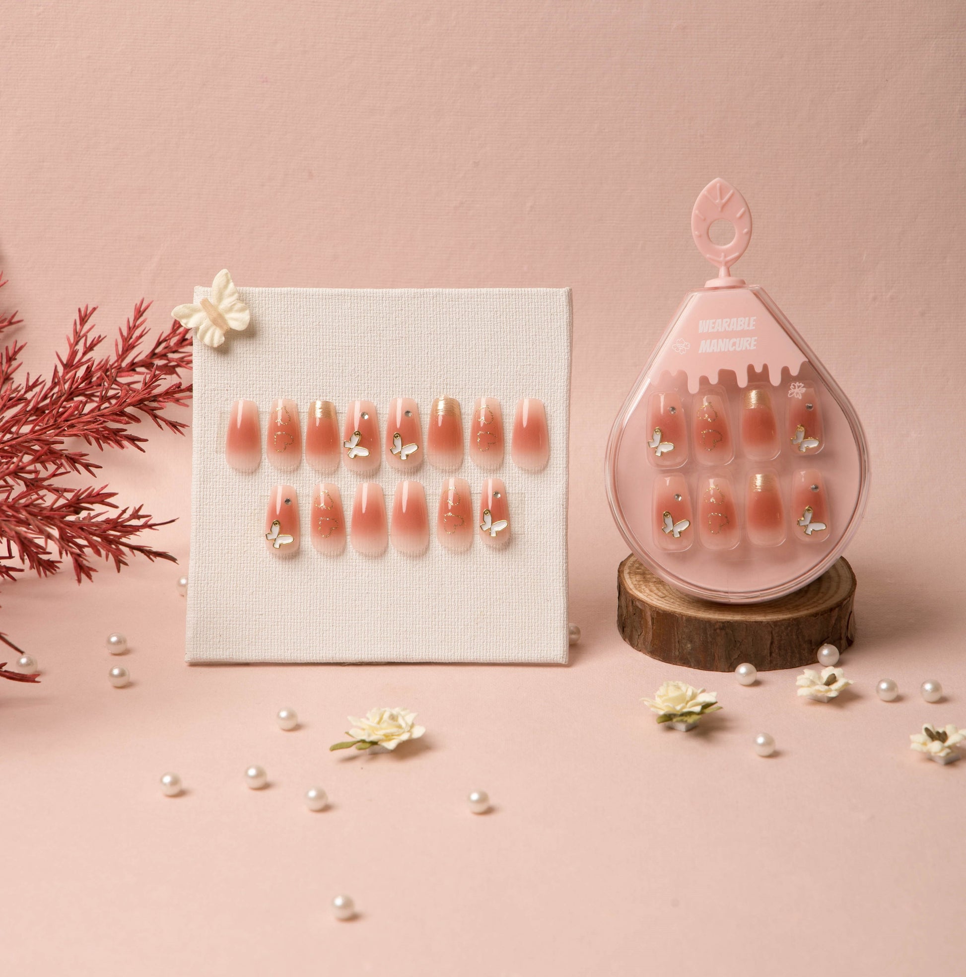 Pink Golden Flutter Soft Gel Press-On Nails