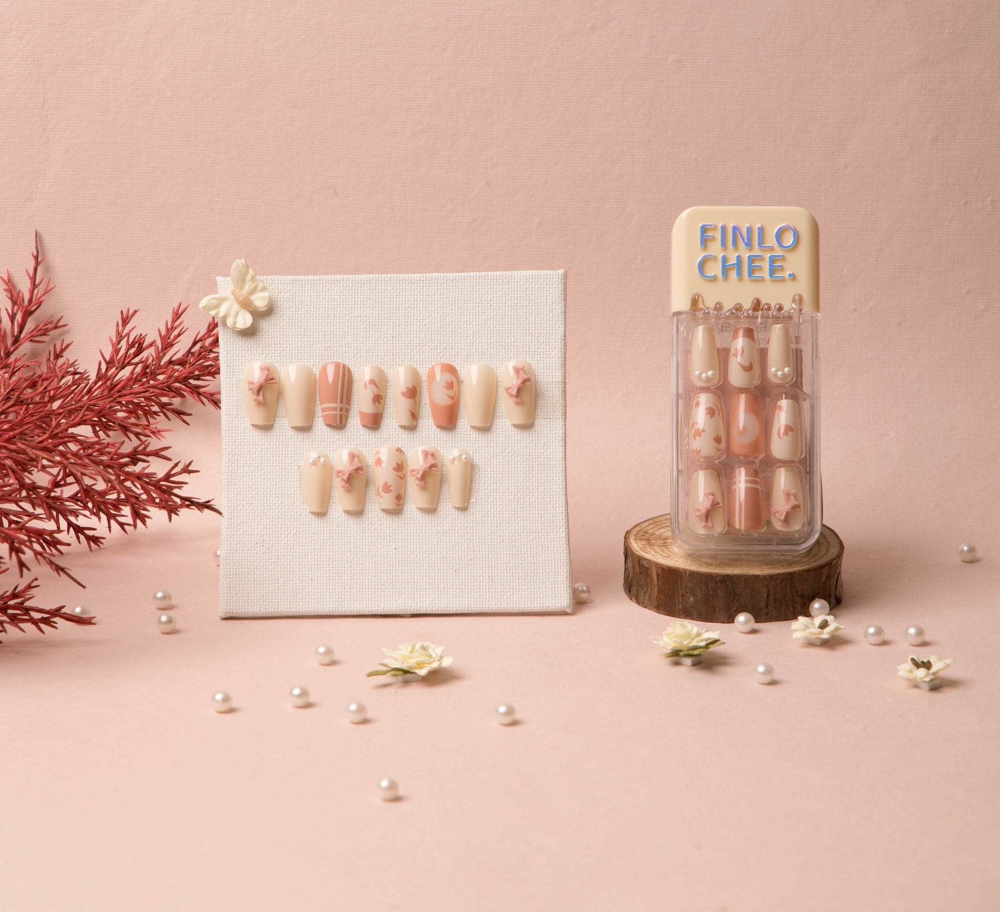 Peach Floral Press-On Nails