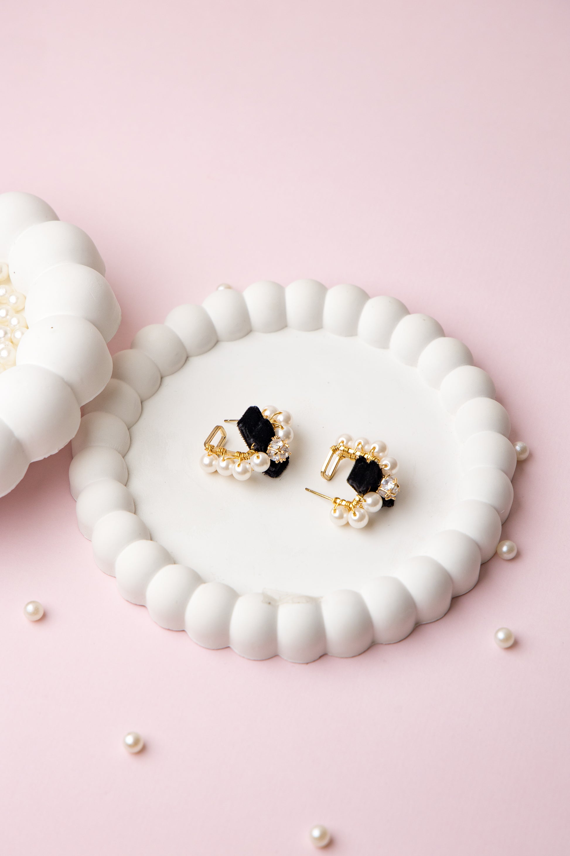 Velvet Bow Pearl Hoops